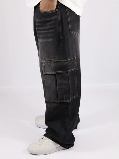 Cargo Baggy Jeans Negro / HOMBRE