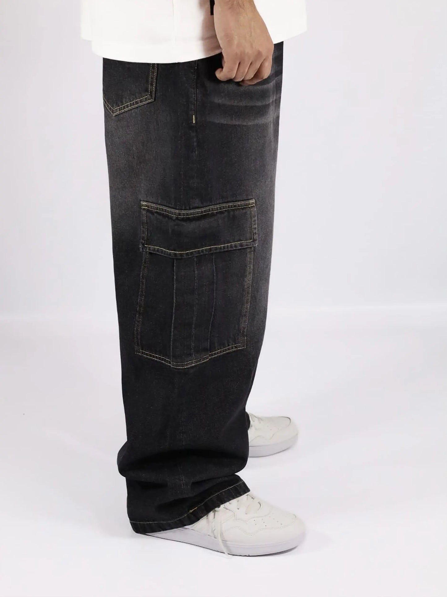 Cargo Baggy Jeans Negro / HOMBRE