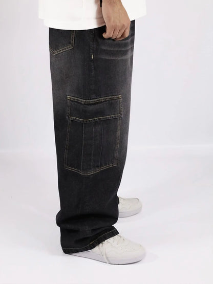 Cargo Baggy Jeans Negro / HOMBRE