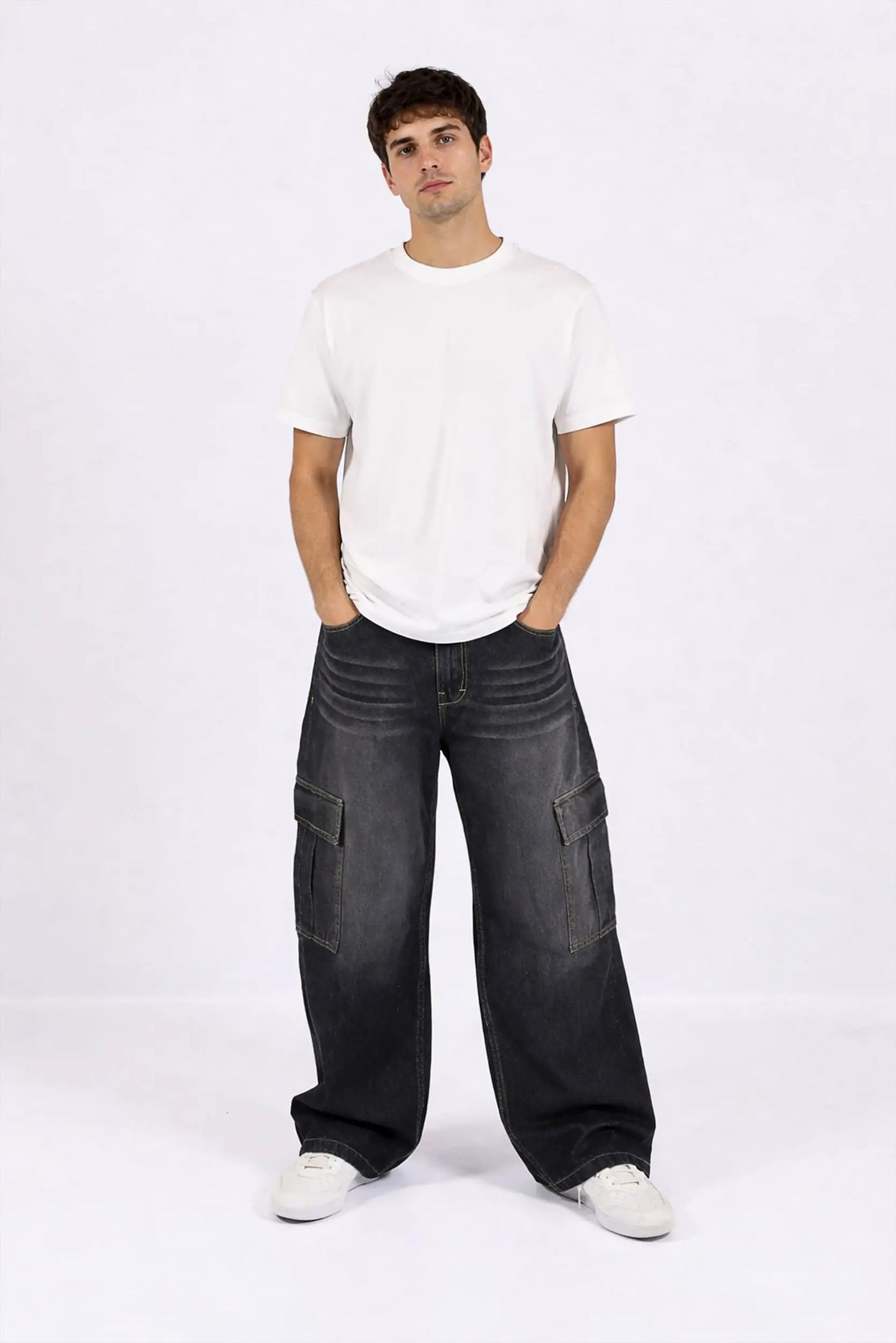 Cargo Baggy Jeans Negro / HOMBRE