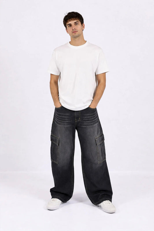 Cargo Baggy Jeans Negro / HOMBRE