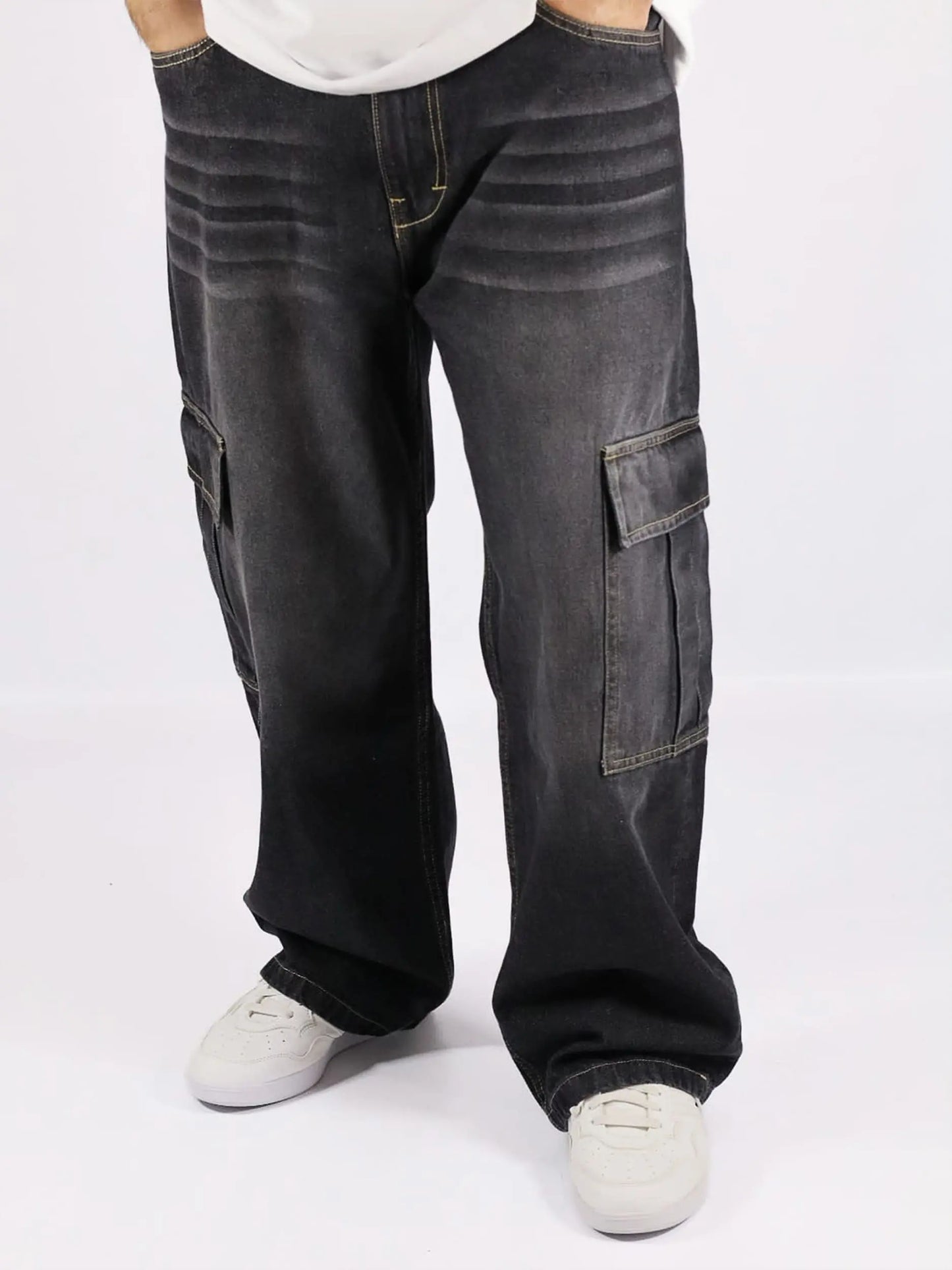 Cargo Baggy Jeans Negro / HOMBRE