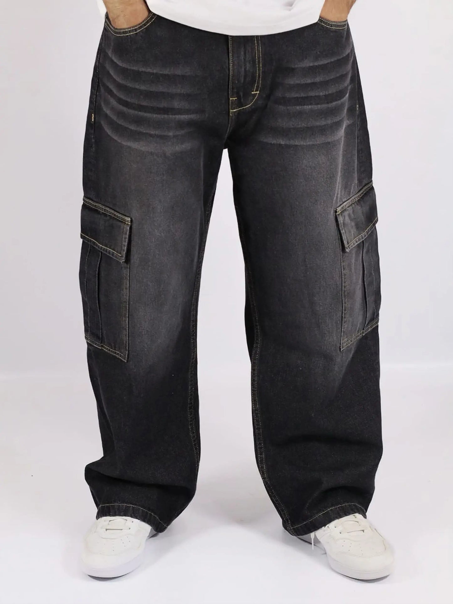 Cargo Baggy Jeans Negro / HOMBRE