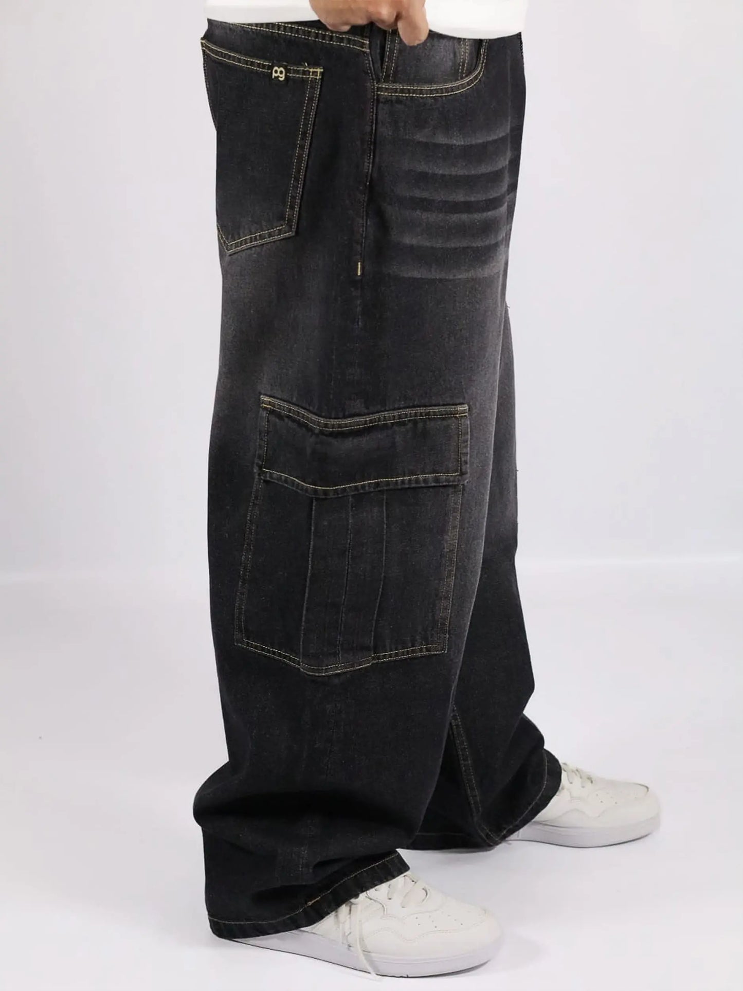 Cargo Baggy Jeans Negro / HOMBRE